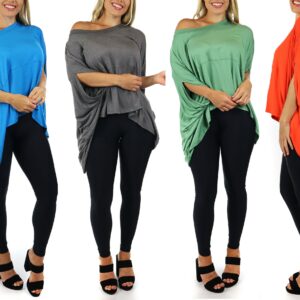 Boho Plus Size Loose Fit Poncho Cold Shoulder Blouse Tunic Top, One Fits All | Medium-3x