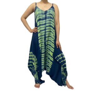 Boho Tie Dye Jumpsuit, Blue Tyedye Overalls, Summer Rompers, Free Size, Plus Size Flowy Jumpsuits, Beach Wear, Yoga Festival Harem Pants