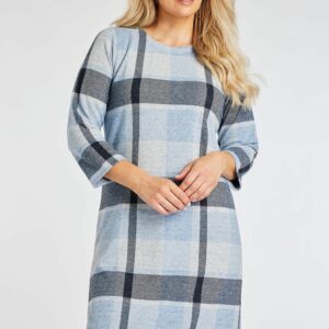 Bonmarche Blue Soft Touch Check Tunic Dress, Size: 10