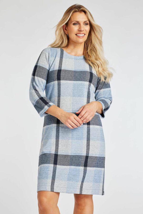 Bonmarche Blue Soft Touch Check Tunic Dress, Size: 10