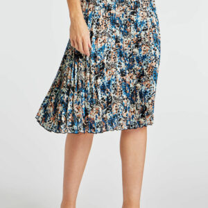 Bonmarche Brown Animal Patchwork Print Elasticated Pleated Skirt, Size: 10