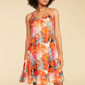 Bonmarche Orange Tropical Floral Print Frill Hem Sundress, Size: 26