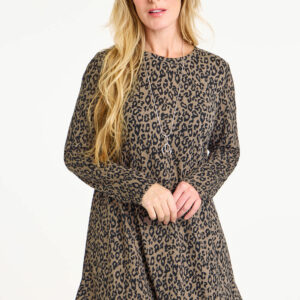 Bonmarche Women's Brown and Black Animal Print Soft Touch Tunic Dress, Size: S