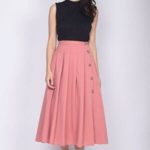 Box Pleat Skirt With Buttons, Midi Skirt, Maxi Summer Cotton Skirts, Flared Skirts Pockets, Casual/Formal