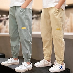 Boy Linen Pants Trousers Pocket Solid Color Breathable Soft Comfort Pants Outdoor Sports Daily Basic Black Green khaki Mid Waist