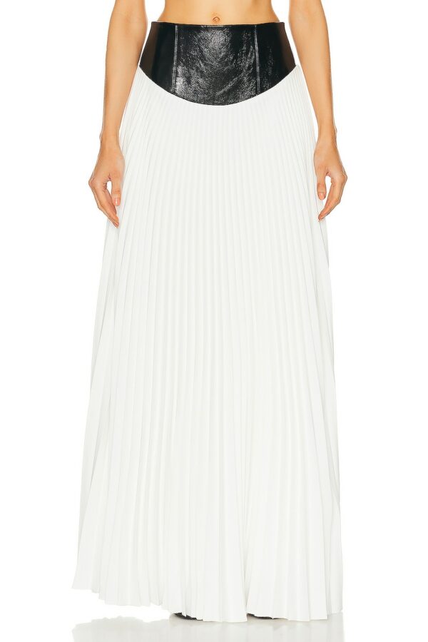 Brandon Maxwell Pleated Leather Yoke Skirt in Black & White - White. Size 2 (also in ).