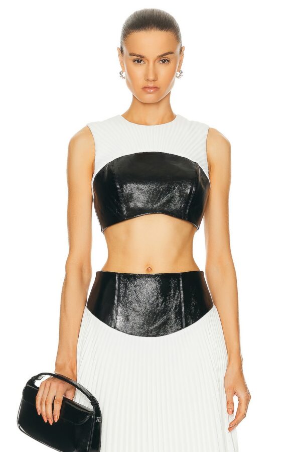 Brandon Maxwell Pleated Neck Bustier Bra Top in Black & White - White. Size 0 (also in ).