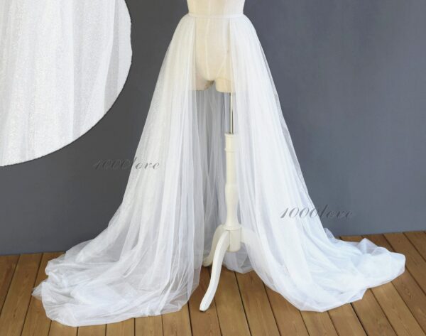 Bride Bridesmaid Sparkle Long Overtrain Skirt, Detachable Overskirt, Blinking Photo Shoot Evening Tulle Skirt, Glitter Skirt