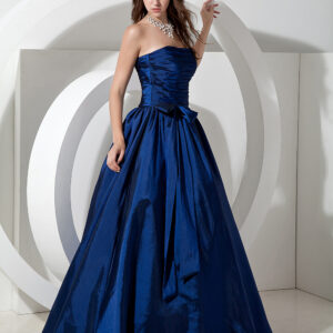 Bridesmaid Dresses Long Royal Blue Taffeta Evening Dress Floor Length Strapless A Line Pleated Prom Dress