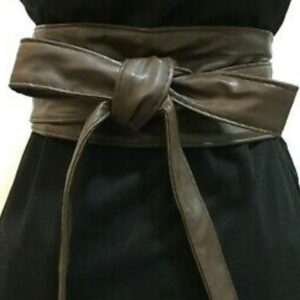 Brown Belt Wide Corset Wrap Around Faux Leather Obi High Waist Fashion Cincher By Kuati Mayfair