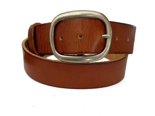 Brown Distressed Leather Belt - Silver Oval Buckle Genuine Cow Hide Snap On Removable Strap Unisex 1 1/2'' Dress Waist Cinch Casual