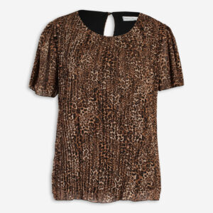 Brown Pleated Animal Pattern Top