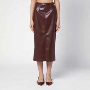 Brown faux leather midi skirt