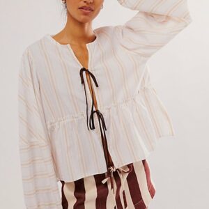 Brunch Babe Blouse at Free People in White Sand Combo, Size: Small