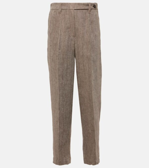 Brunello Cucinelli Herringbone linen tapered pants