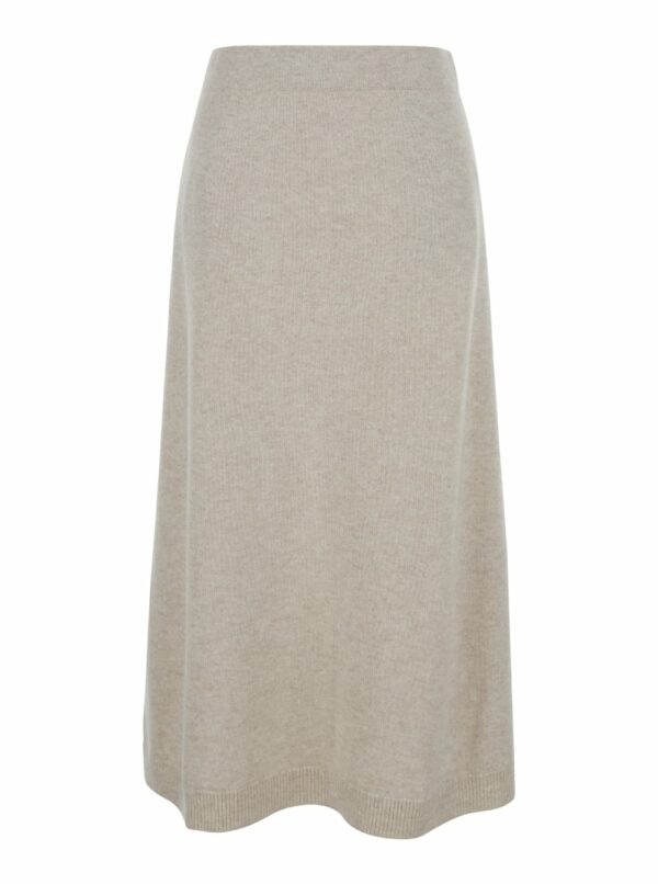 Brunello Cucinelli Midi Beige A-line Skirt In Cashmere Woman