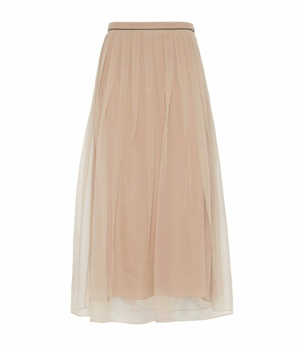 Brunello Cucinelli Silk Pleated Midi Skirt