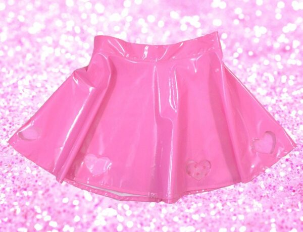 Bubble Goth Princess PVC Heart Cut Out Skater Skirt Pink