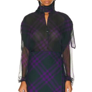 Burberry Long Sleeve Blouse in Royal IP Pattern - Black. Size 8 (also in 0, 2, 4, 6).