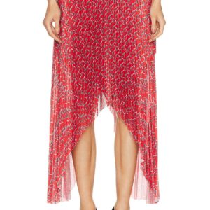 Burberry Pleated Midi Skirt in Silver & Red - Red. Size 4 (also in 2, 6, 8).