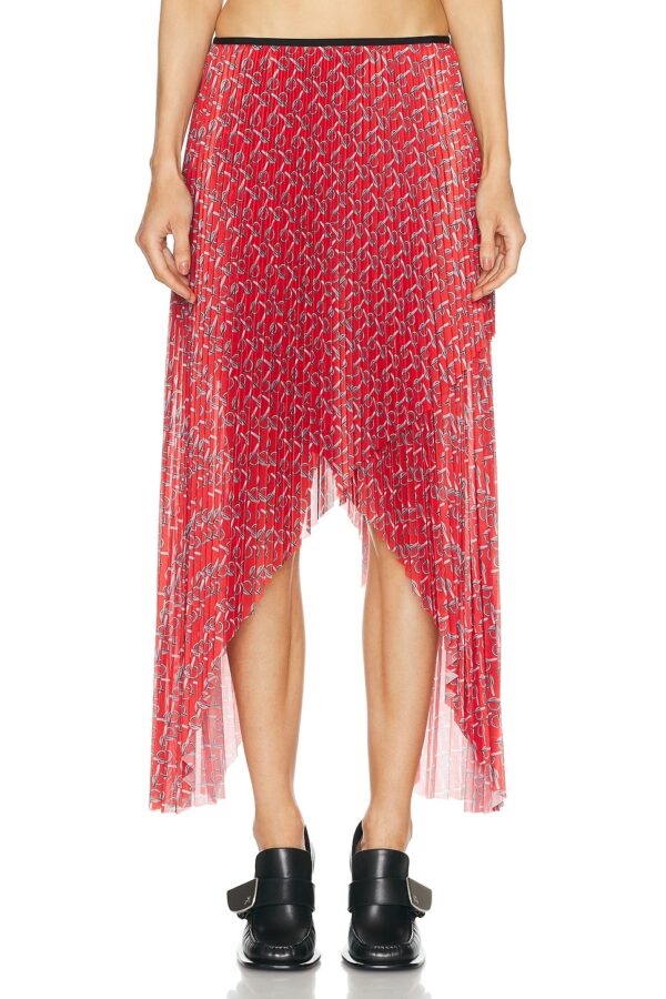 Burberry Pleated Midi Skirt in Silver & Red - Red. Size 4 (also in 2, 6, 8).