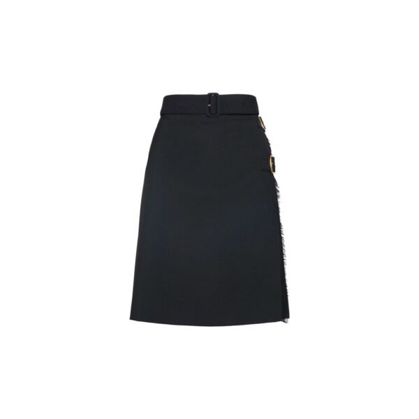 Burberry Pleated Panel Wool Blend Belted Kilt Skirt