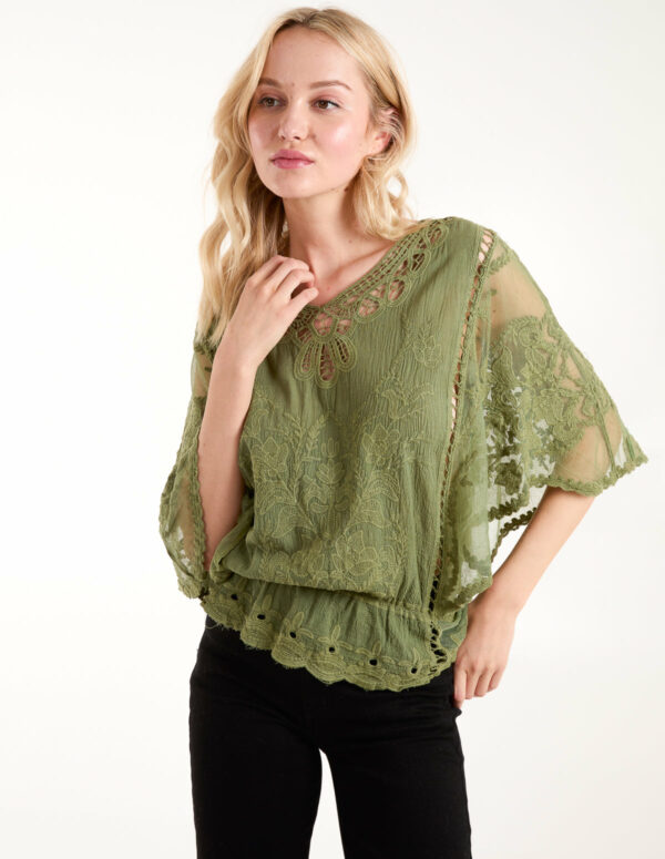 Butterfly Print Blouse - S/M / KHAKI