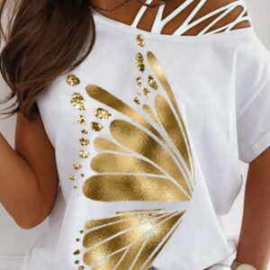 Butterfly Print Cold Shoulder Top