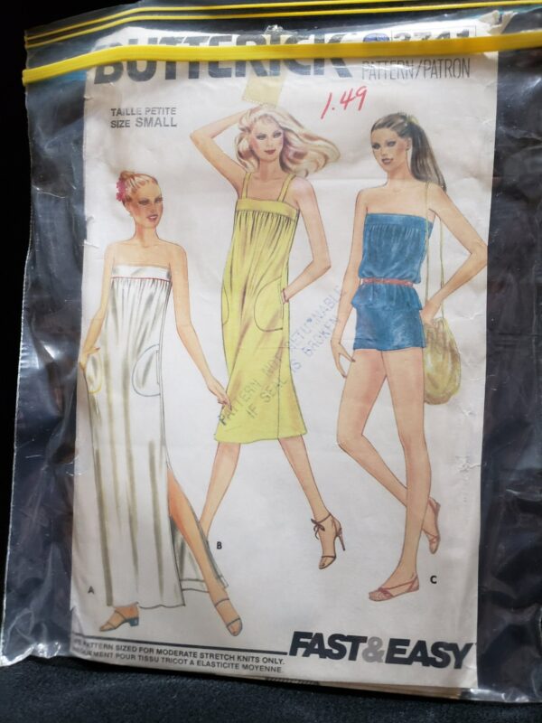 Butterick 3741 Sewing Pattern Fast & Easy Dress, Camisole & Shorts Size Small Circa 1980S Uncut Ff Oop Very Rare