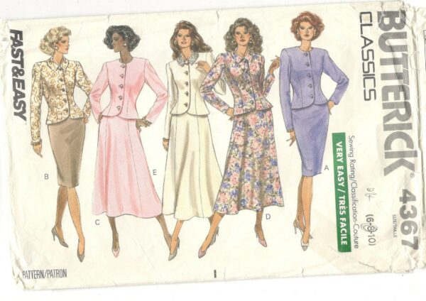 Butterick 4367 Sewing Pattern, Classic Princess Line Suit With Gored Or Pencil Skirt, Size 6-8