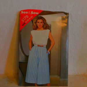 Butterick 5178 1980's Culottes Pattern - Bateau Neckline Top -See & Sew Easy To Size 12 14 16 Bust 34 36 38 Waist 26-30