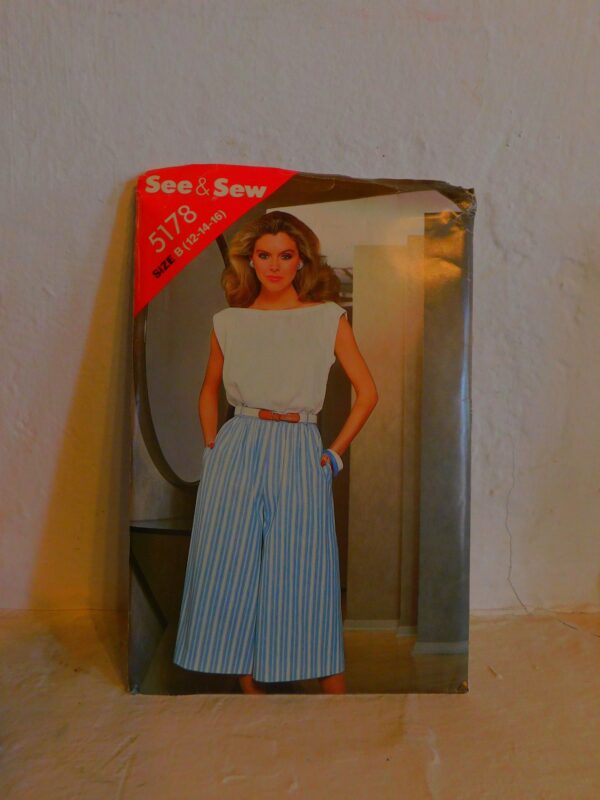 Butterick 5178 1980's Culottes Pattern - Bateau Neckline Top -See & Sew Easy To Size 12 14 16 Bust 34 36 38 Waist 26-30