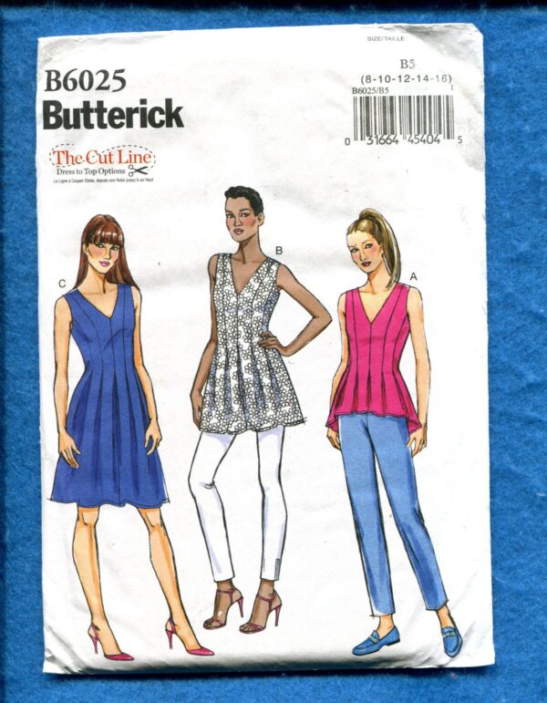 Butterick 6025 V Neck Dress Or Tops With Pleated Details Pattern Size 8 To 16 Uncut