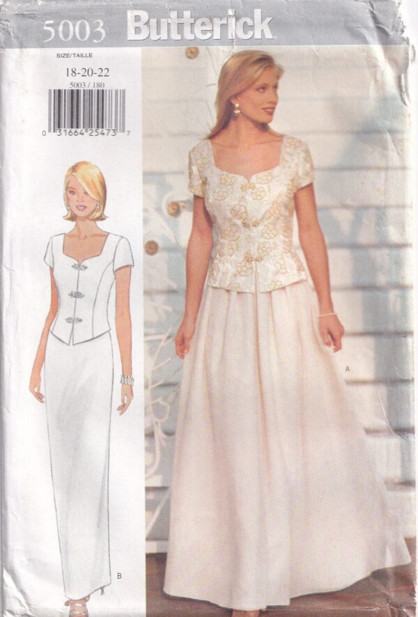 Butterick Pattern 5003 Womans Princess Seam Fitted Top, Flared & Pleated Full Ballgown Or Straight Skirt Uncut Size 18 20 22 Easy