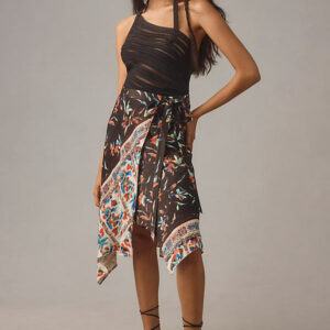 By Anthropologie Asymmetrical Midi Wrap Skirt