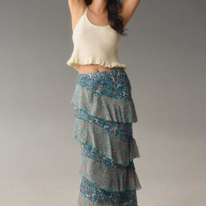 By Anthropologie Ruffle Flounce Maxi Skirt