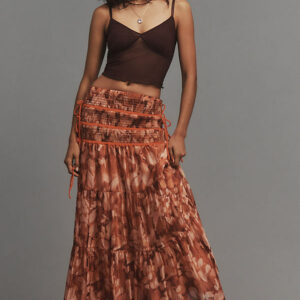 By Anthropologie Sheer Tie-Side Tiered Maxi Skirt