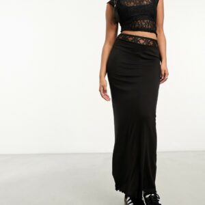 COLLUSION lace panel maxi skirt in black