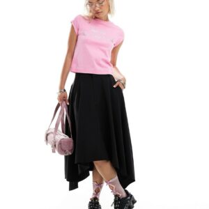 COLLUSION tailored pull on midi circle skirt-Black