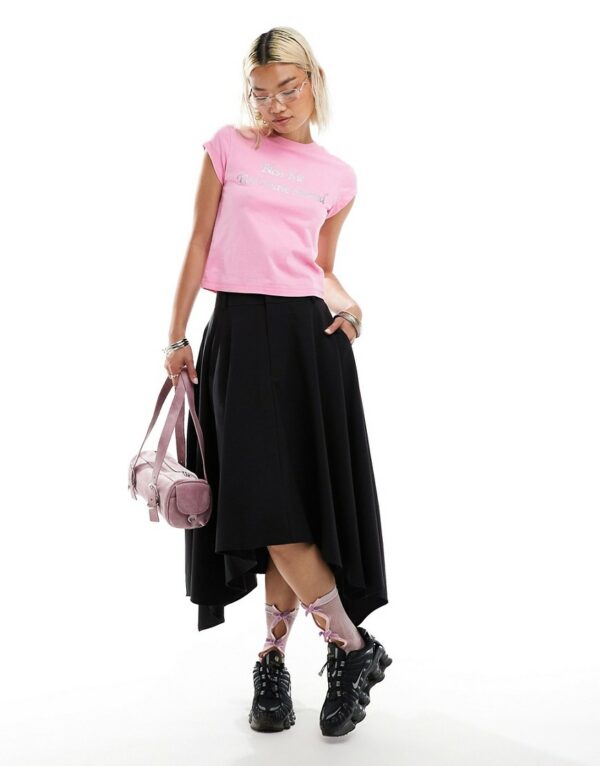 COLLUSION tailored pull on midi circle skirt-Black