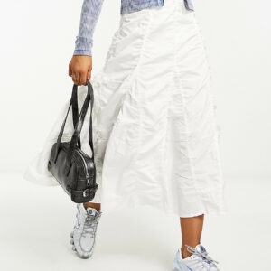 COLLUSION western tiered ruched maxi skirt in white