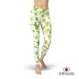 Cactus Plant Leggings, Printed Workout Leggings For Women, High Waist Capris, Plus Size Yoga Pants