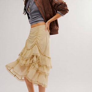 Calliope Ruffle Midi Skirt at Free People in Sage, Size: Medium