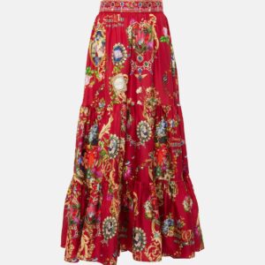 Camilla Printed high-rise tiered silk maxi skirt