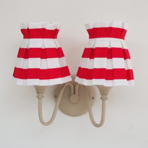 Candle Clip - Handmade Box Pleat Red White Stripe Fabric Loose Lampshade Cover Skirt