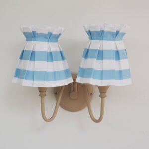 Candle Clip - Handmade Box Pleat Sky Blue White Stripe Fabric Loose Lampshade Cover Skirt