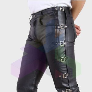 Cargo Style Black Cowhide Leather Pants - Women's & Men's Party Casual Wear