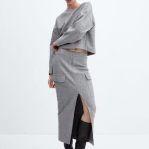 Cargo skirt with slit medium heather grey - Woman - XS - MANGO