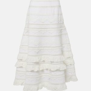 Carolina Herrera Embroidered tiered cotton midi skirt