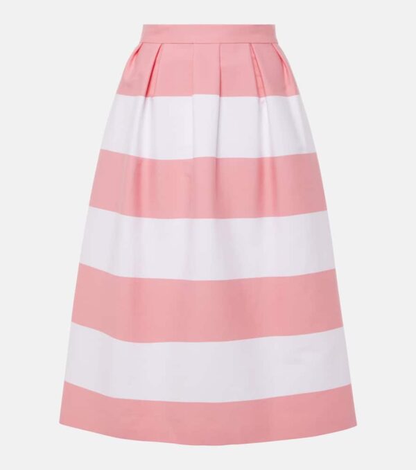 Carolina Herrera Striped pleated cotton-blend midi skirt